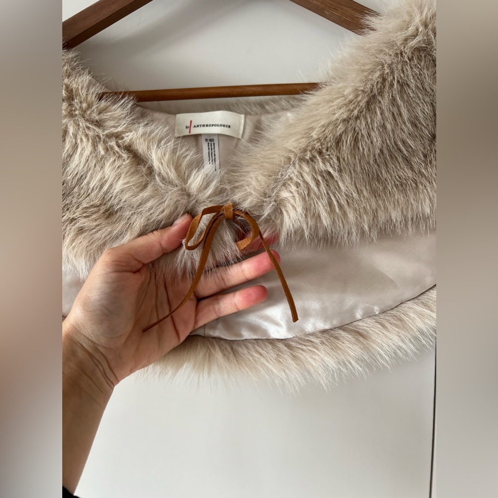 Anthropologie Faux Fur Collar in Beige with Brown Tie